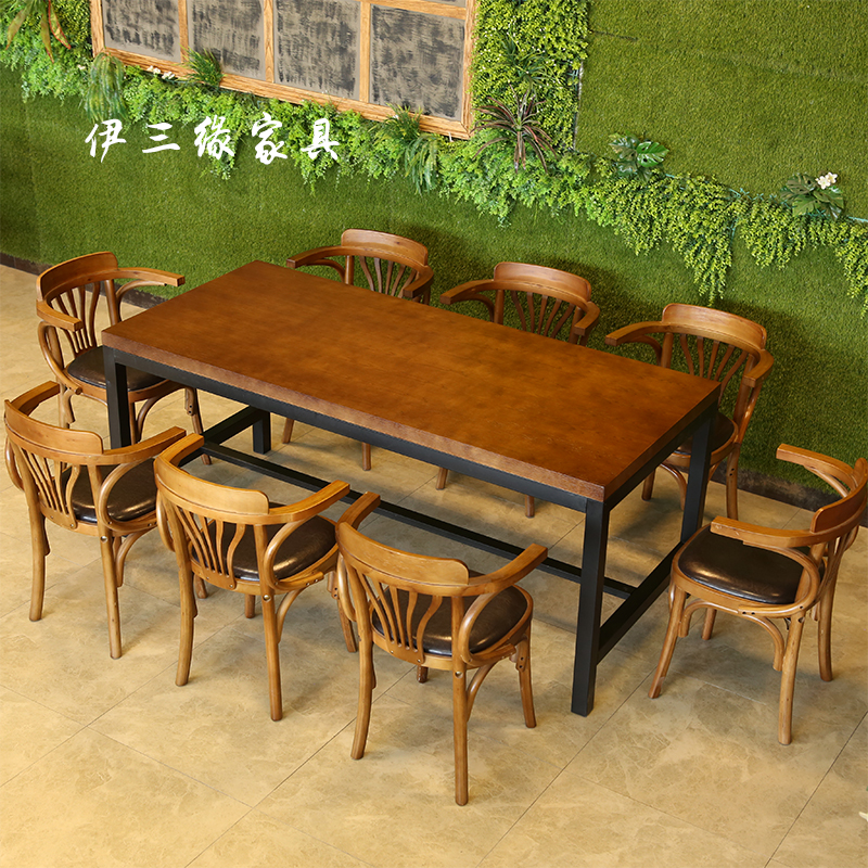American solid wood office desk Long meeting computer desk Simple antique conference table Long table Cafe table and chair combination