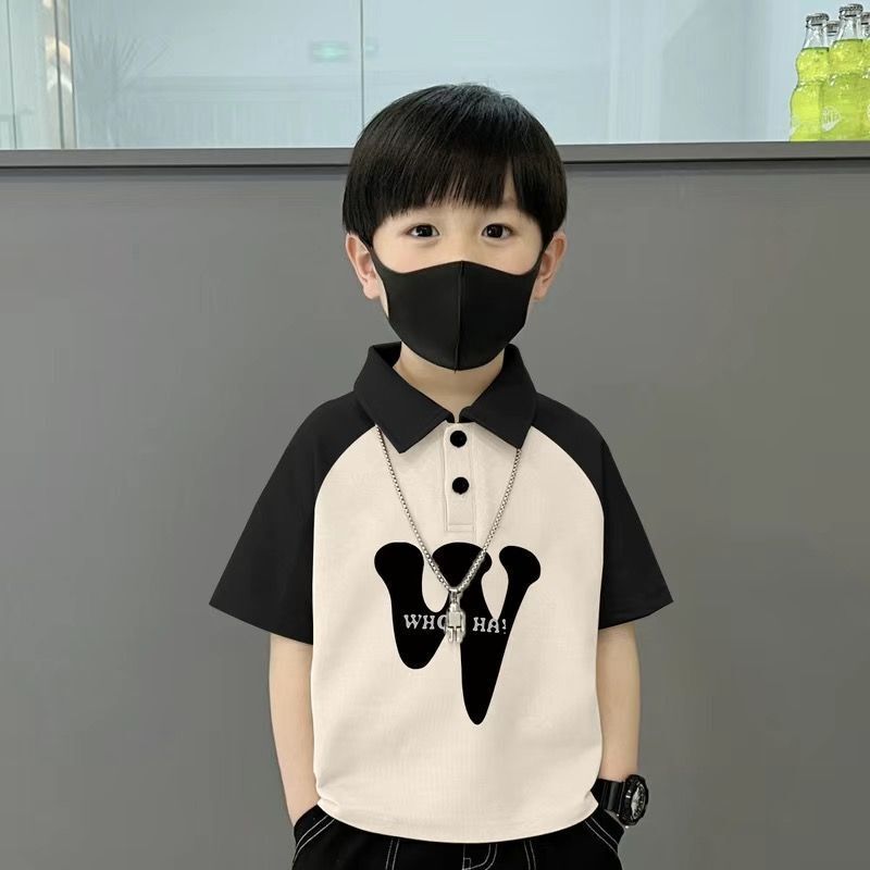 Pure Cotton Boys' Summer Trendy Polo Shirt Short-Sleeved 2025 New Loose and Stylish Collared T-Shirt for Older Children