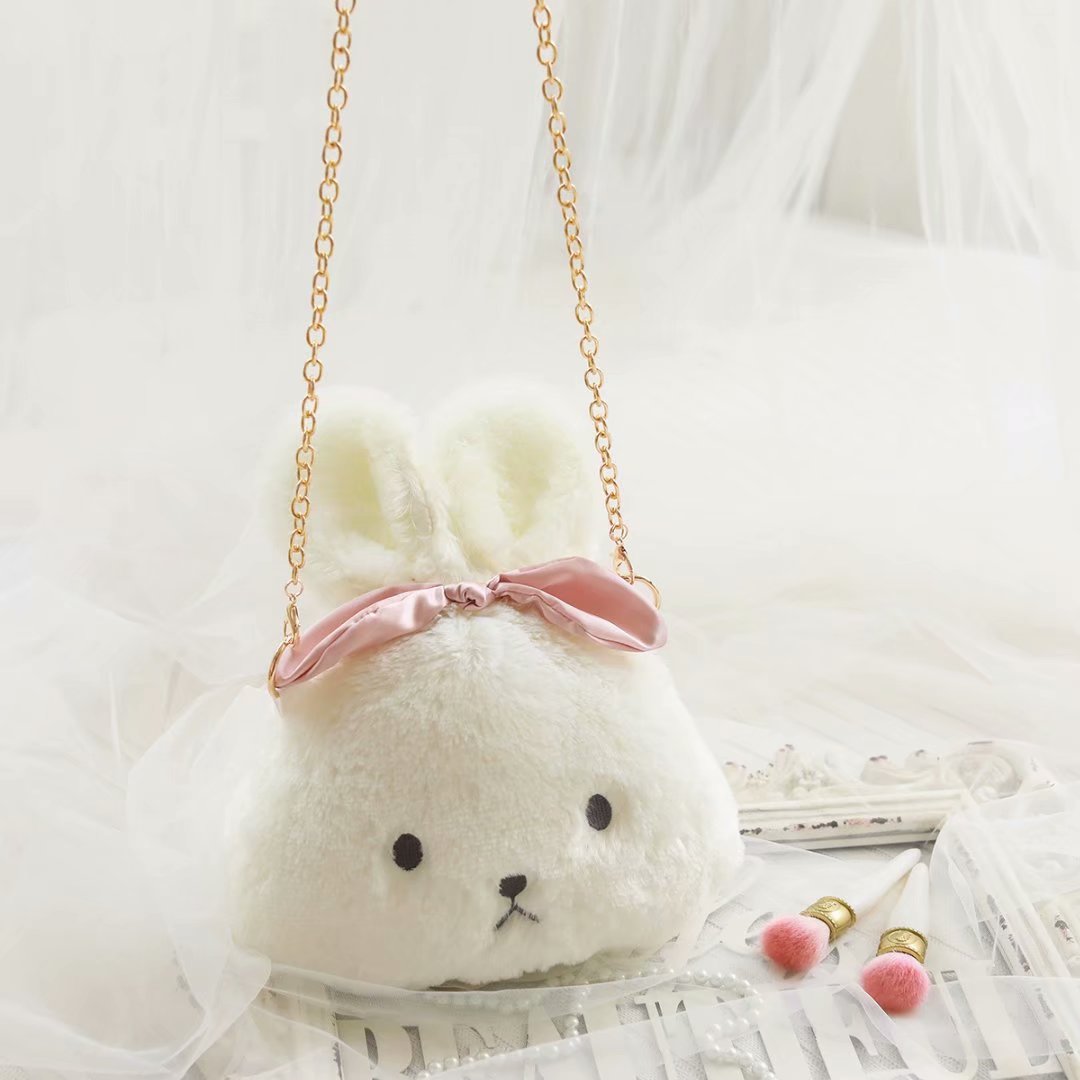 Cute cute rabbit doll rabbit head bag cute plush messenger bag sim cartoon small chain bag