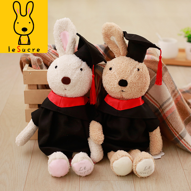Doctoral Fellow Bunny Paparazzi Brown Rabbit Hair Suede Toy Doctoral Bottling Doll Graduation Gift Gift Doll