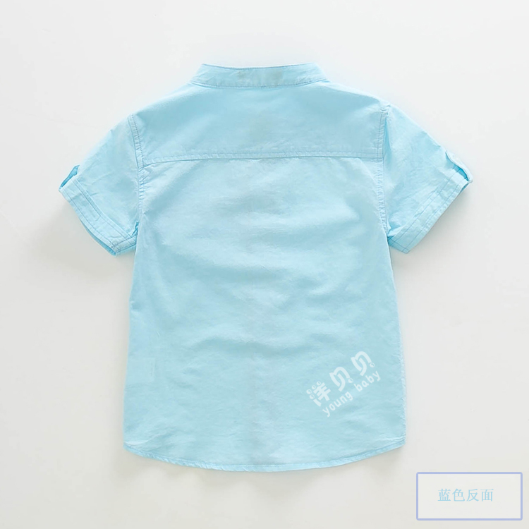 Áo sơ mi nam tay ngắn 2019 Mùa hè thiếu nhi Mặc đồ trẻ em Áo sơ mi màu hồng Big Boy Blue Cotton Top - Áo sơ mi áo sơ mi cho bé trai 8 tuổi