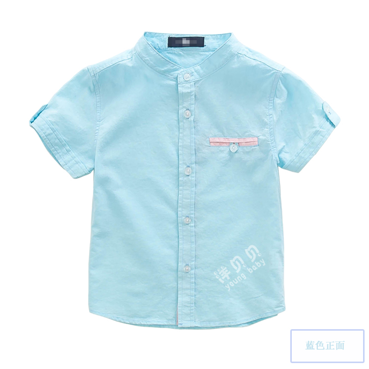 Áo sơ mi nam tay ngắn 2019 Mùa hè thiếu nhi Mặc đồ trẻ em Áo sơ mi màu hồng Big Boy Blue Cotton Top - Áo sơ mi áo sơ mi cho bé trai 8 tuổi