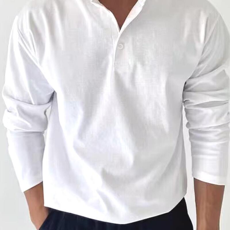 European Style Pure Cotton Henley Shirt for Men, Tough Guy Style, Slim Fit Long Sleeve Top with Half-Button Placket, Henley Shirt for Layering