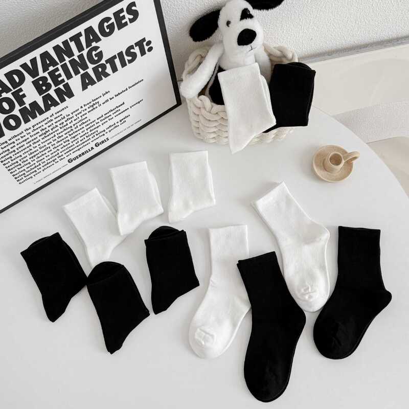 Lumia Autumn and Winter Children's Socks, Boys' Cotton Socks, Mid-Calf Socks for All Seasons, Sports Socks, Students' Solid Color Girls' Mid-Calf Socks