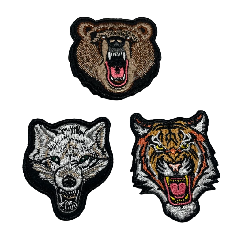 Tiger Head Bearhead Wolf head Embroidery Magic Stick with Animal Head Tactical Arm Badge Personality Badge Shoulder Bag Morale Chest Badge