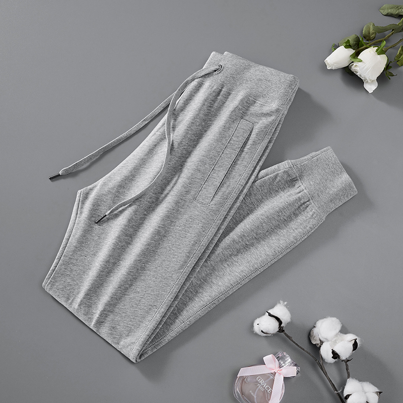 Pure Cotton Light Gray Sweatpants for Women, Summer Thin Casual Joggers, Women's Pants, Slim-Fit Jogger Pants for Spring and Autumn