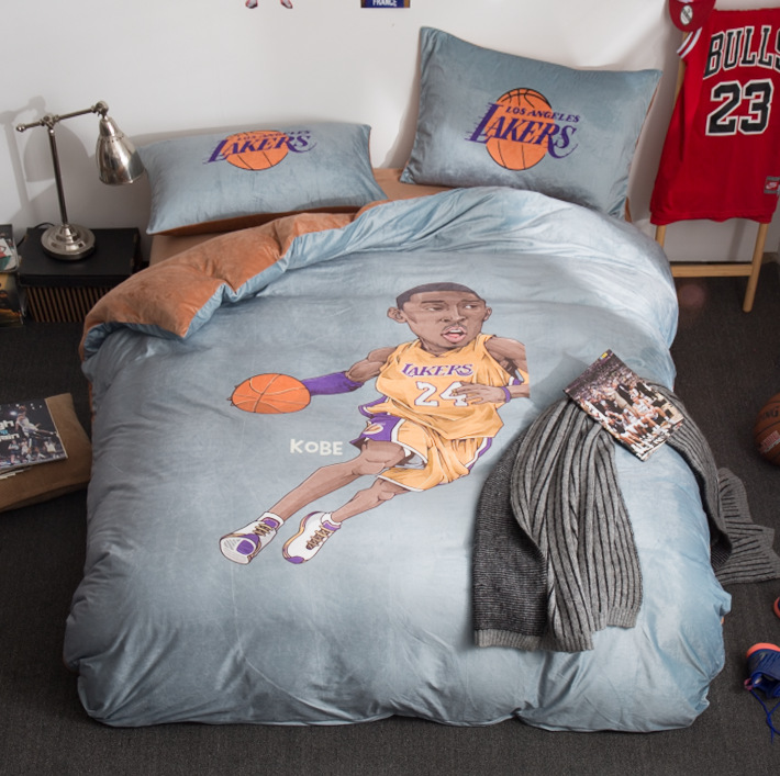 NBA sao bóng rổ đội pha lê nhung ba mảnh vải chăn gia đình bốn hiệp sĩ vô địch Los Angeles Lakers Kobe Bryant Curry 2 - Bộ đồ giường bốn mảnh bộ chăn ga gối đệm giảm giá