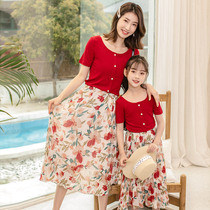 Pro-daughter dress Summer clothes Mother womens summer Ocean Gas 2022 New wave suit Broken Flowers Half Body Dress Fried Street Tennis Red Long Dress