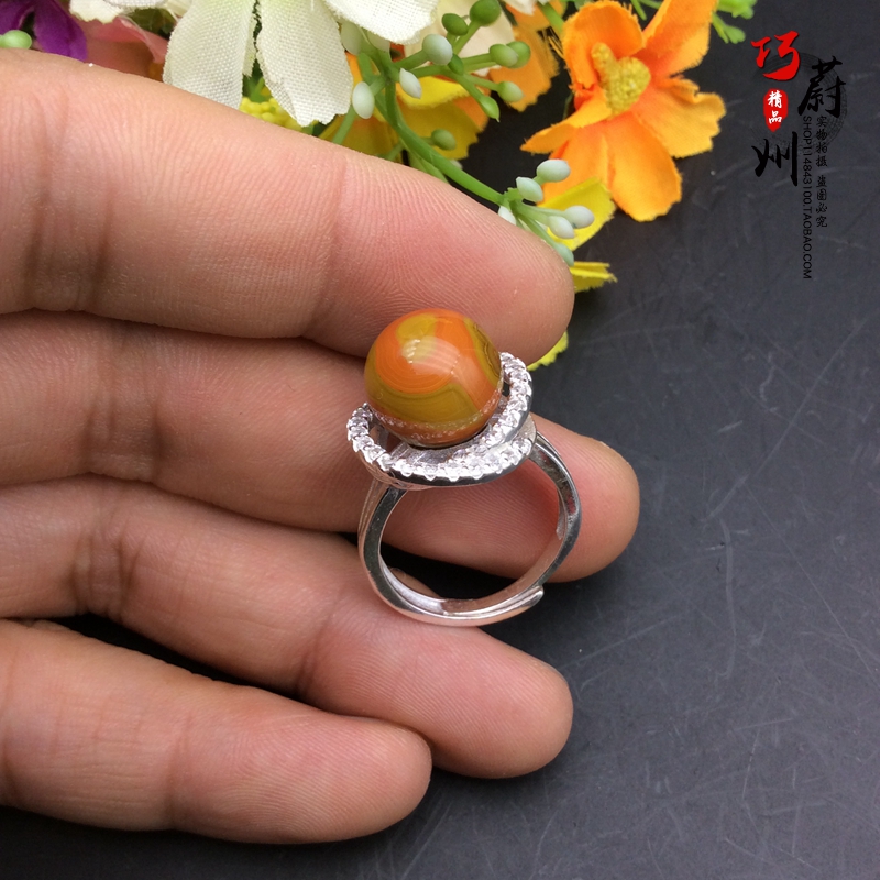 Pure natural fine Warred State Red Manau 925 silver inlaid ring Natural 8-word picturesque ornament size adjustable 