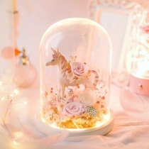 SF imported immortal flower glass cover gift box Unicorn pink blue Rose 520 Valentines Day gift