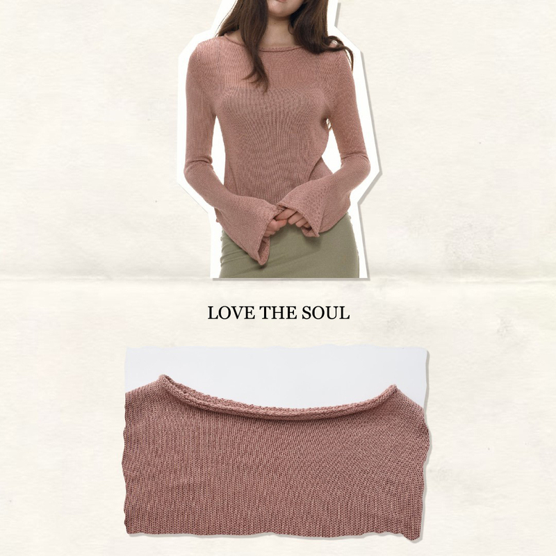 Flared Sleeves Fitted Knit Top for Women, Autumn 2026 New Thin Semi-Sheer Long-Sleeve Knitwear Flared Sleeves Fitted Knit Top for Women, Autumn 2026 New Thin Semi-Sheer Long-Sleeve Knitwear
