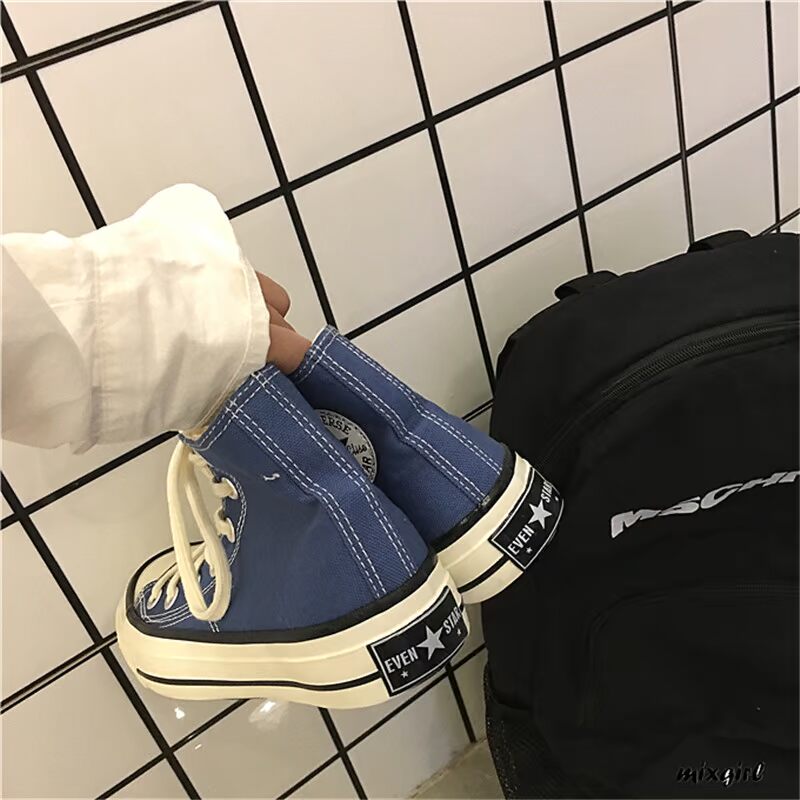 Mới cổ điển hoang dã siêu lửa sương mù chàm đôi giày vải cao giúp vành đai Hàn Quốc chụp những năm 1970 giày nữ - Plimsolls giầy gucci nữ