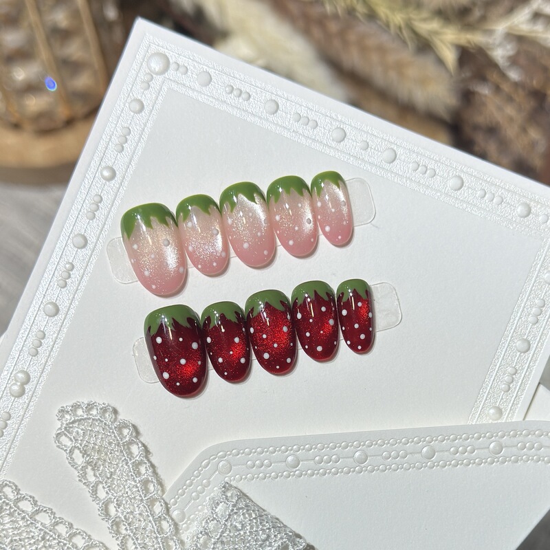 【Cute Berry】Purely Handmade Wearable Nail Tips, Short Cat-Eye Nail Stickers, Finished Fake Nails 【Cute Berry】Purely Handmade Wearable Nail Tips, Short Cat-Eye Nail Stickers, Finished Fake Nails