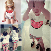 Childrens watermelon shorts parent-child wear summer Q4 baby boy gray shorts boy girl mother-daughter mother-child family wear