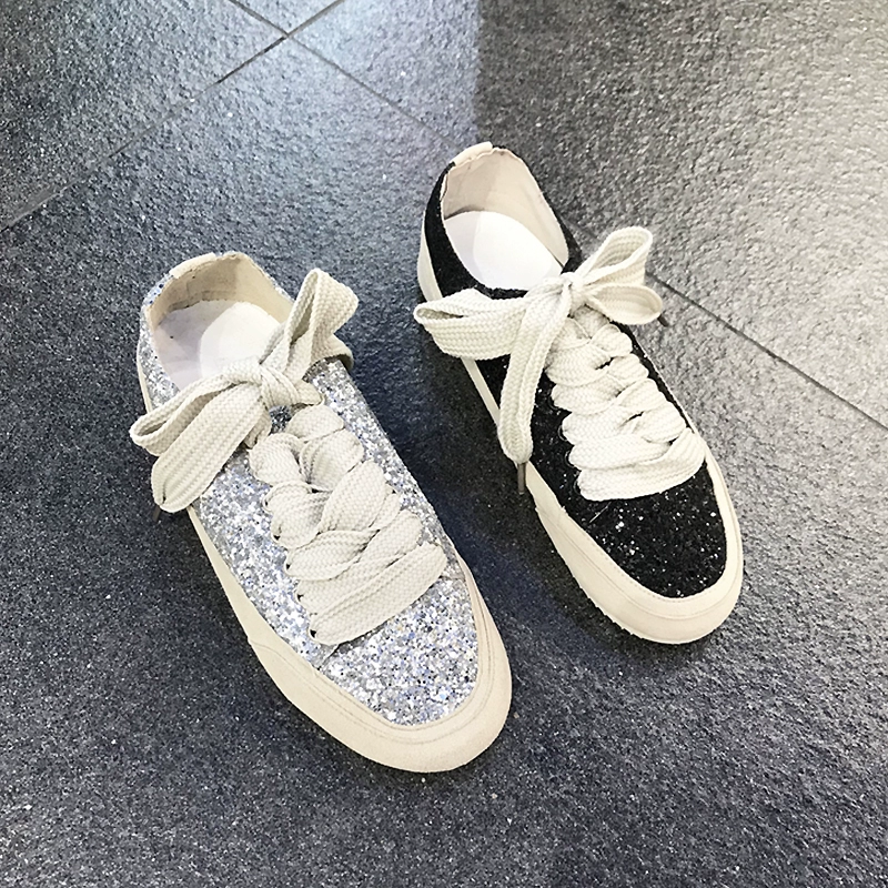 Xiaosu đơn giày phụ nữ đầu tròn thời trang sequins ren trong gió Phiên bản hàn quốc của giày giảm tuổi tác giày thấp thủy triều A22A - Giày cắt thấp