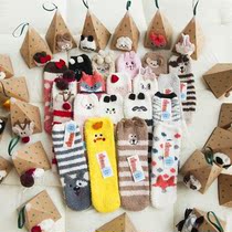 Winter New Pint Cartoon Christmas Coral Suede Socks Children Thickened warm towel Floor woolen Flannel Sleep Socks