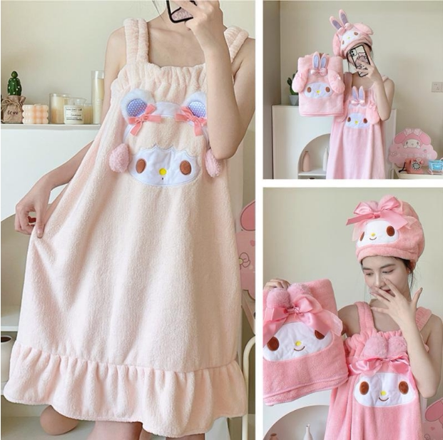 Girly Japanese-Style Cartoon My Melody Little Sheep Bathrobe Bath Skirt Cute Large Bath Towel Small Towel Hair Drying Cap Girly Japanese-Style Cartoon My Melody Little Sheep Bathrobe Bath Skirt Cute Large Bath Towel Small Towel Hair Drying Cap