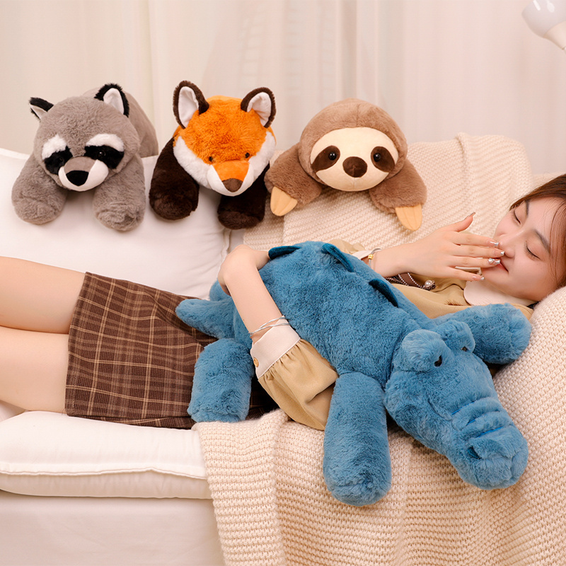 Cartoon Raccoon Fox Jungle Animal Plush Toy Lying down Cute Pet Crocodile Sloth Doll Pillow