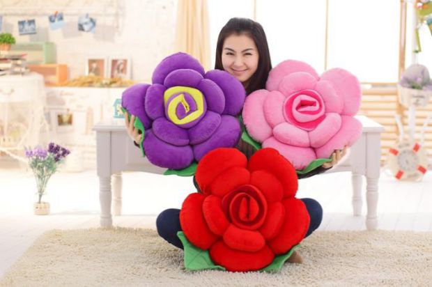 Bông hồng Gối Eo Hoa Dễ thương Đồ chơi Sang trọng Hoạt hình Sáng tạo Đám cưới Bấm Back Sofa Xe - Trở lại đệm / Bolsters gối kèm chăn văn phòng