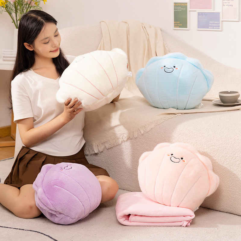 Cute Smiling Shell Pillow Blanket Clam Scallop Plush Toy Sofa Cushion Nap Pillow Girl Birthday Gift