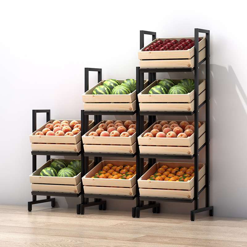 Supermarket Fruit Shelf Home Kitchen Fruits Vegetable Shelving Red Wine Rack Solid Wood Frame Raw fresh multilayer containing display cabinet-Taobao