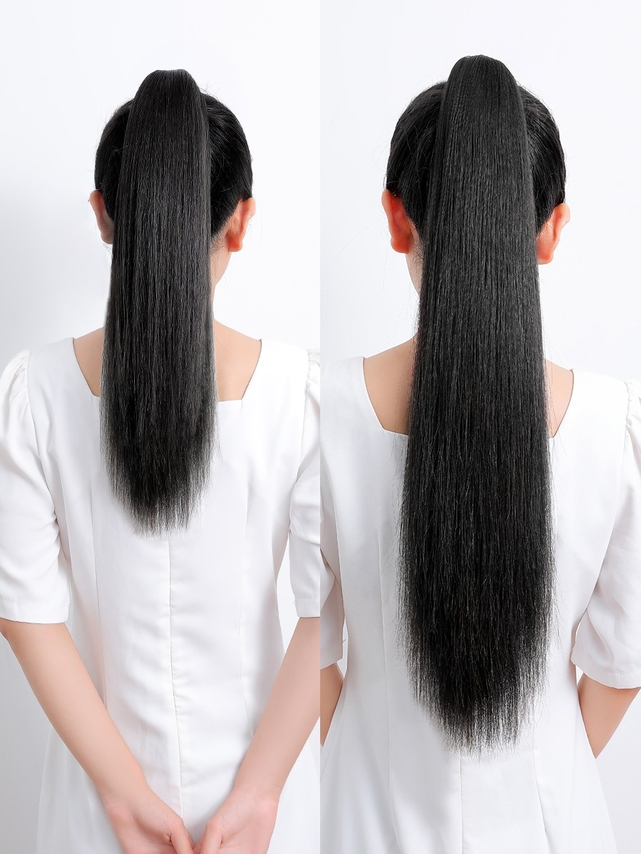 Real hair ponytail long straight hair Real hair wig women can be hot dyed natural invisible 60 three teeth grab clip high ponytail