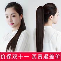 True hair ponytail wig female super long straight hair 60 inner buckle strap full real hair Silk Braid natural artifact