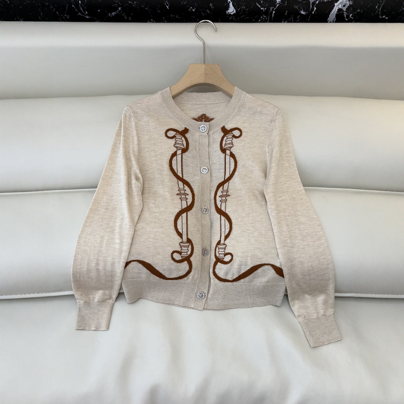 Nanyou Haute Couture Original Quality 26 Early Spring New Classic Embroidered Silk Wool Blend Round Neck Long Sleeve Cardigan for Women