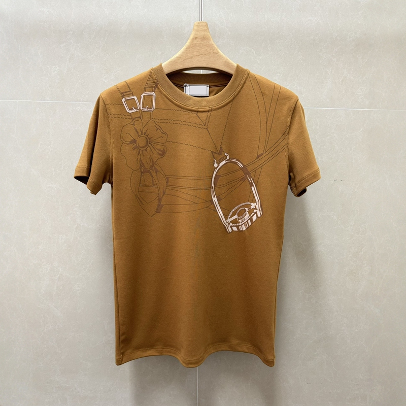 Nanyou Haute Couture Original Quality 26 Spring/Summer New Product Chest Print Pattern Decorated Round Neck Short Sleeve Pure Cotton T-Shirt for Women