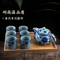 Ceramic tea set home simple blue and white Chinese teapot teacup retro celadon large set filter tea maker