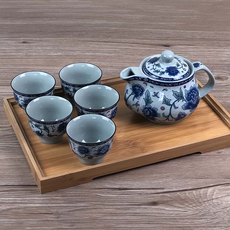 Ceramic Large Capacity Bubble Tea Tea Set Up Large Kung Fu Tea Set With Filter Screen Green Flower Porcelain Bubble Teapot Tea Cup