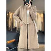 Pure knitted cardigan wool mid-length 0 coat womens coat sweater loose new autumn and winter 10 shirt 2023 thick