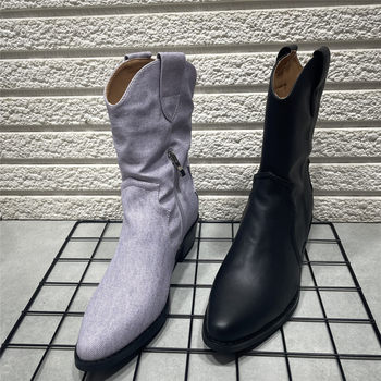 New autumn and winter retro pointed toe thick heel short boots for women