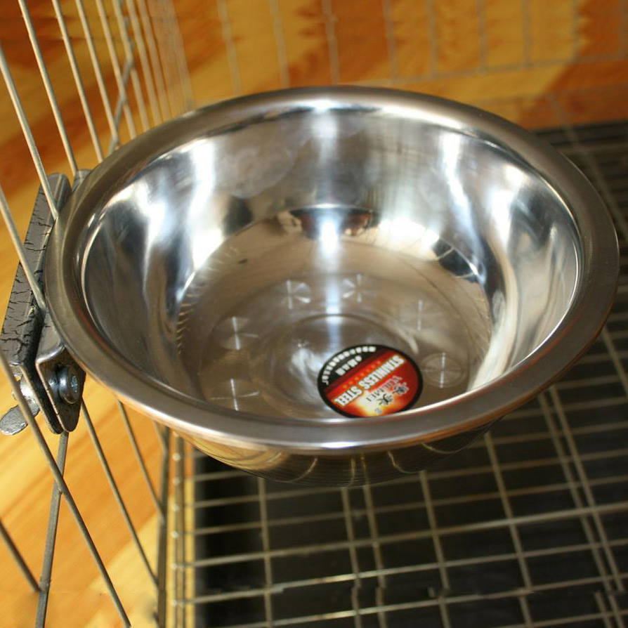 Pet dog bowls dog food basin with fixable basin rack thickened deepen stainless steel basin pet hanging basin dog hanging basin