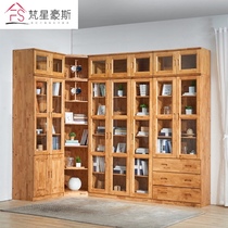  Cedar wood corner bookcase Solid wood bookshelf locker combination with glass door corner bookcase custom modern Chinese style