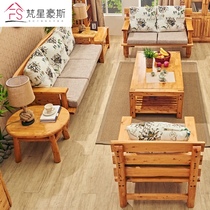  All solid wood sofa bed and breakfast three-person modern Chinese living room sofa combination small apartment cypress log furniture