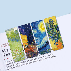 4-Piece Set of Van Gogh Oil Painting Magnetic Bookmarks, Mucha, Monet, Ukiyo-E, Chinese Painting Stationery, Student Fresh Style Refrigerator Magnets