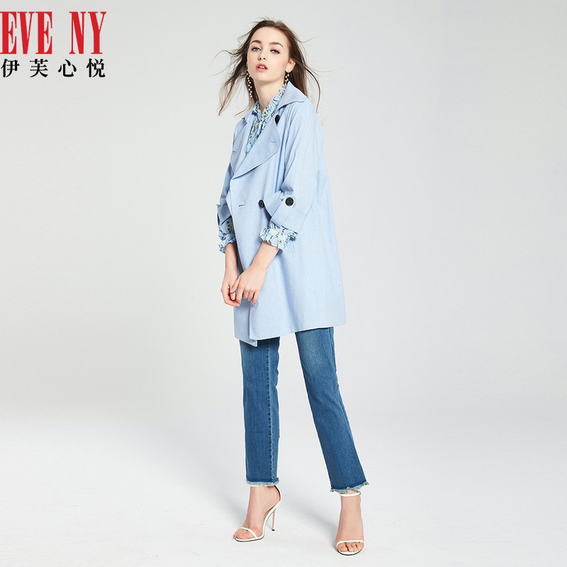 Tmall tùy chỉnh Eve Tim Yue rơi phiên bản cổ điển mới về màu sắc rắn dài tay áo gió