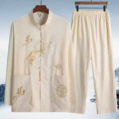 Tang suit men's long sleeve suit middle-aged and elderly father's grandfather's spring and autumn Taiji suit two-piece old man's clothing