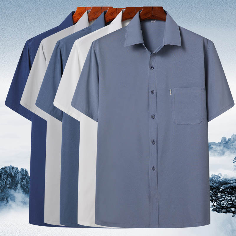 Summer dad shirt short-sleeved top middle-aged and elderly summer dress grandpa half-sleeved shirt loose 60-70-80 years old