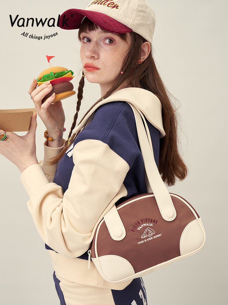VANWALK retro food original American retro shoulder bag female autumn and winter sweet bowling baseball bag portable