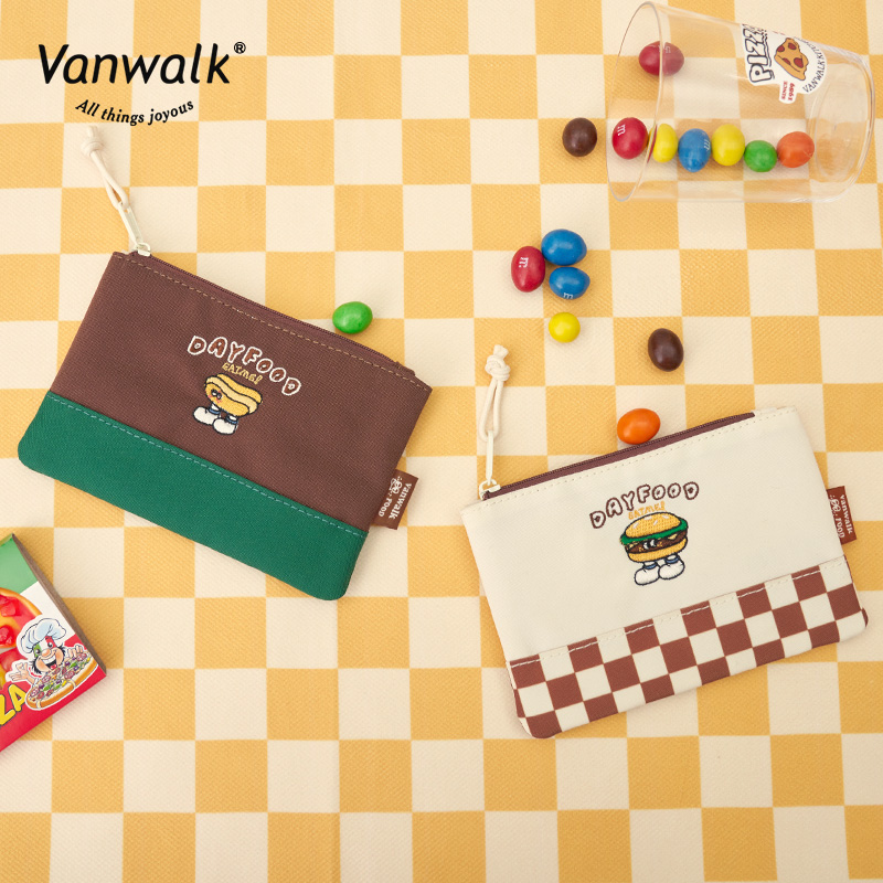 VANWALK Retro Food Cute Beef Burger Short Purse Headphone Data Cable Storage Bag Key Case