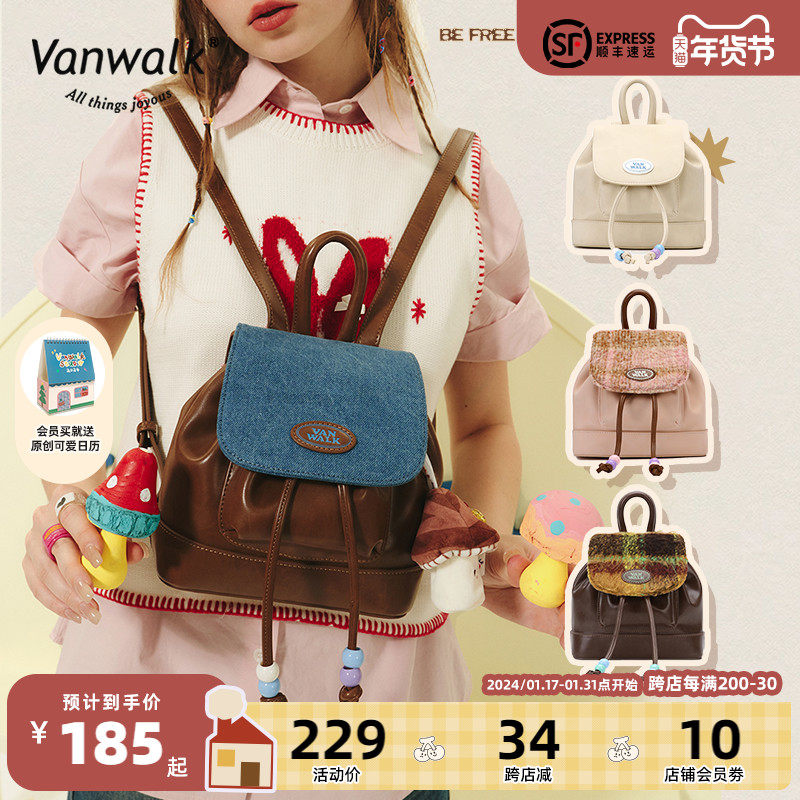 VANWALK Spring Day Ranch Retro Cute Cowboy Girl Double Shoulder Bag Ins Students Small Backpack Small Crowdbag