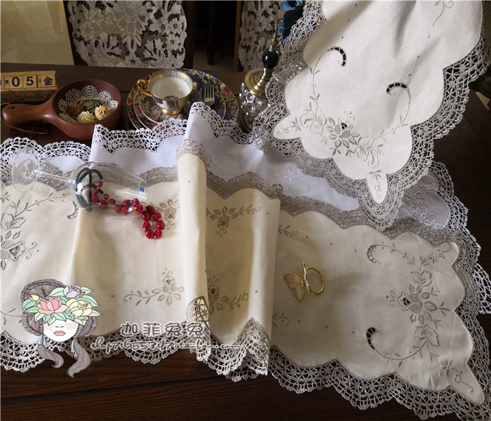 Delicate Artisanal Foreign Trade Export British Original Single Wide Stick Cotton Linen Handmade Embroidered Table Flag Decorated Cover Towels Multi-in