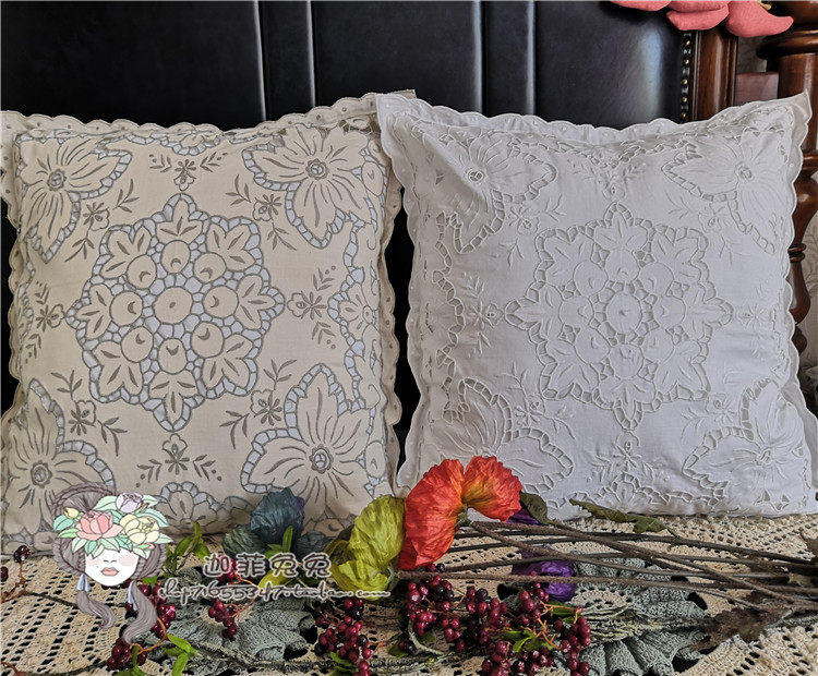 Special stock old goods@exquisite craft full work embroidered cotton pillowcase backrest cushion cover 48-50 inner diameter