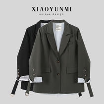 Xiaoyunmis gray-green autumn suit jacket womens early autumn tops womens ins womens clothing 2022 new trendy suits