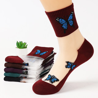 Женские летние носки до середины икры с хлопковой подошвой и кристальным шелком.