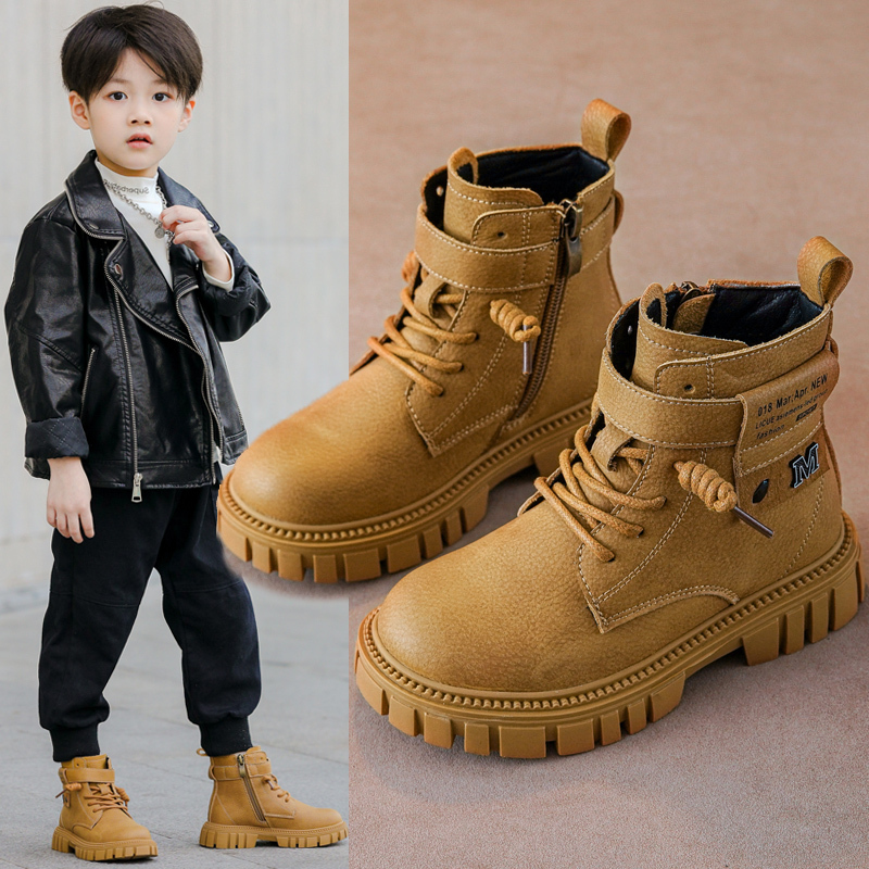 Boys' Shoes, Martin Boots, Genuine Leather, Fleece-Lined, Waterproof, High-Top, Boys' Autumn and Winter Children's Boots, Girls' Medium and Large Children's Short Boots Boys' Shoes, Martin Boots, Genuine Leather, Fleece-Lined, Waterproof, High-Top, Boys' Autumn and Winter Children's Boots, Girls' Medium and Large Children's Short Boots