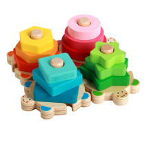 Colorful assembled turtle-shaped building blocks paired with four sets of columns childrens educational wooden toys