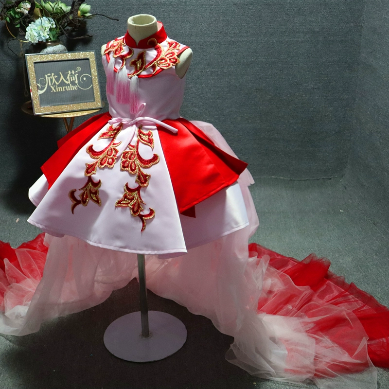 欣入荷 Розовый тянущийся подиум, модное женское платье из Китайской Республики с коротким передом и длинной спиной, розовое сценическое платье в национальном стиле для сольного выступления